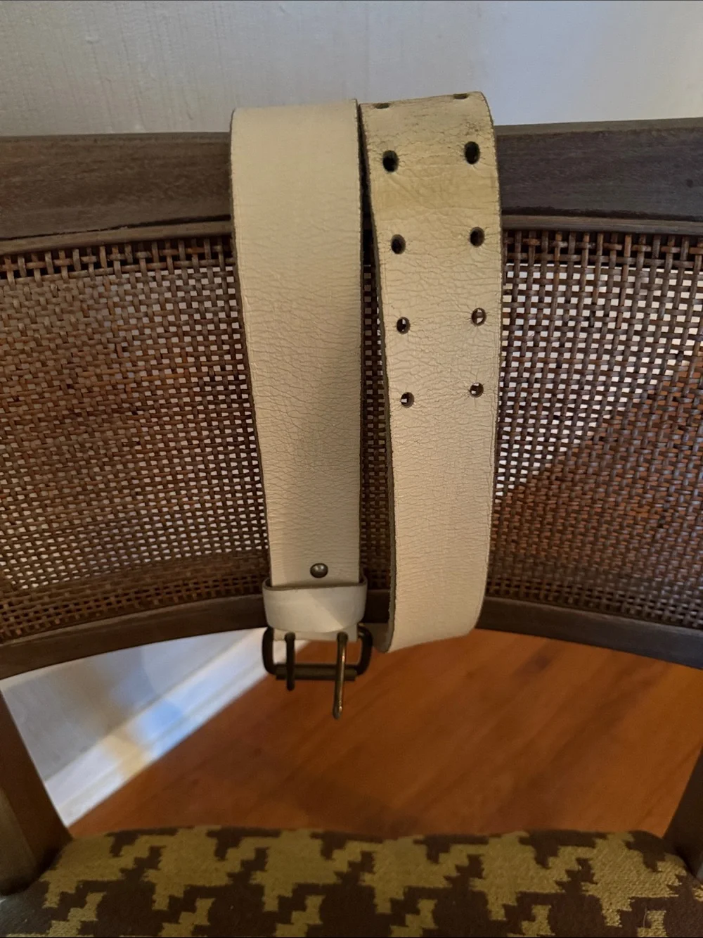 70’s White Leather Belt with Antique Silver Buckle